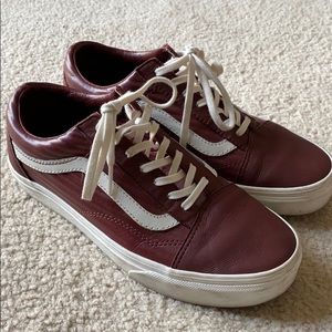 Burgundy leather vans womens 7